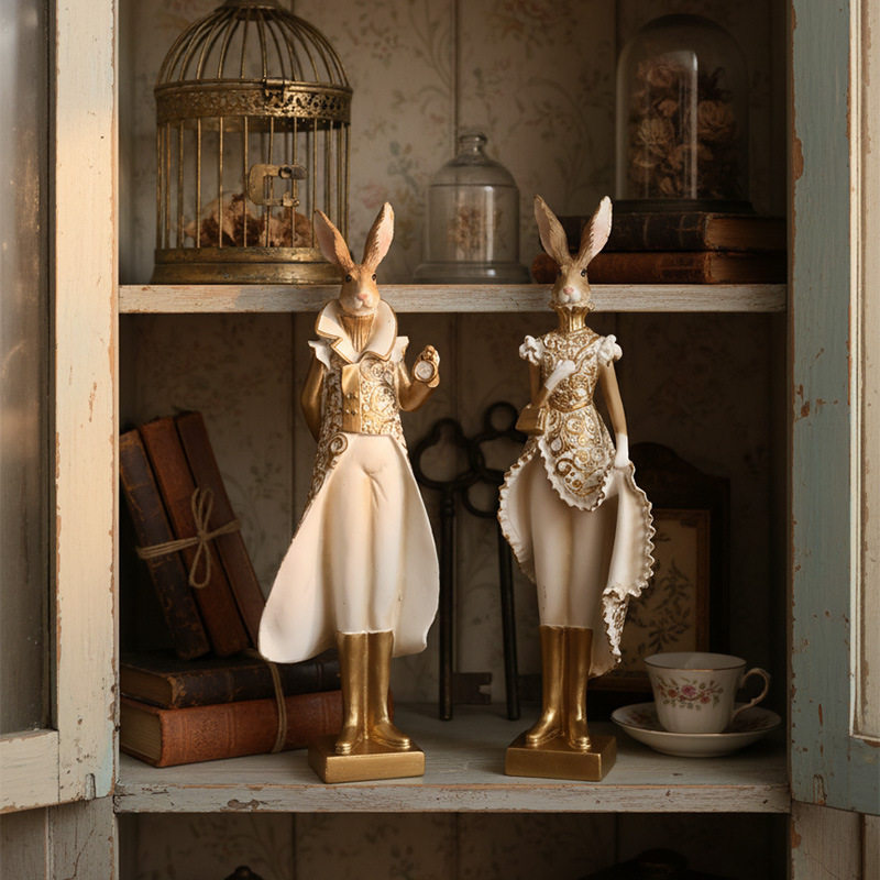北欧轻奢树脂工艺礼服兔子摆件客厅酒柜家居饰品乔迁新居礼品装饰