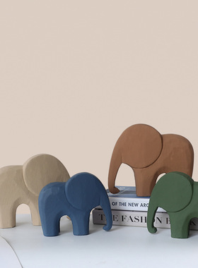 北欧莫兰迪色木制工艺大象摆件客厅餐桌电视柜简约家居儿童房装饰
