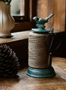 欧式复古铸铁麻绳架底座线圈线轴绕线摆件家居橱窗陈列软装道具