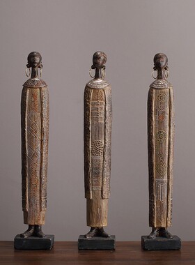 复古怀旧侘寂风格软装饰品非洲部落女人像艺术品雕塑书房桌面摆件