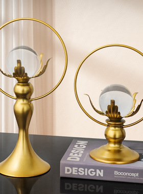 北欧轻奢莲花水晶球铁艺摆件家居玄关客厅电视柜办公室办公桌装饰