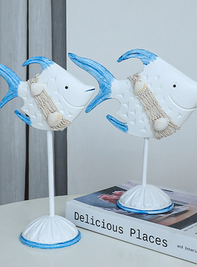 海洋风格木质鱼摆件桌面摆设地中海样板房软装电视柜鱼形摆台装饰