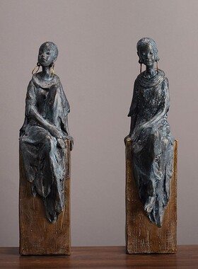 美式创意非洲艺术人像摆件餐厅样板房客厅桌面装饰复古怀旧工艺摆