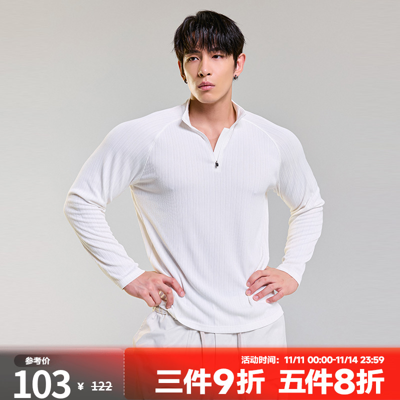 肌肉狗半拉链男长袖T恤