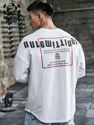 Muscle dog autumn and winter must enter loose cotton sports coat base shirt training clothes fitness clothes long sleeve T-shirt men