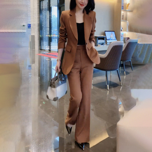 高级感名媛时尚 微喇裤 职业套装 外套2025新款 女一粒扣开叉西装 春季