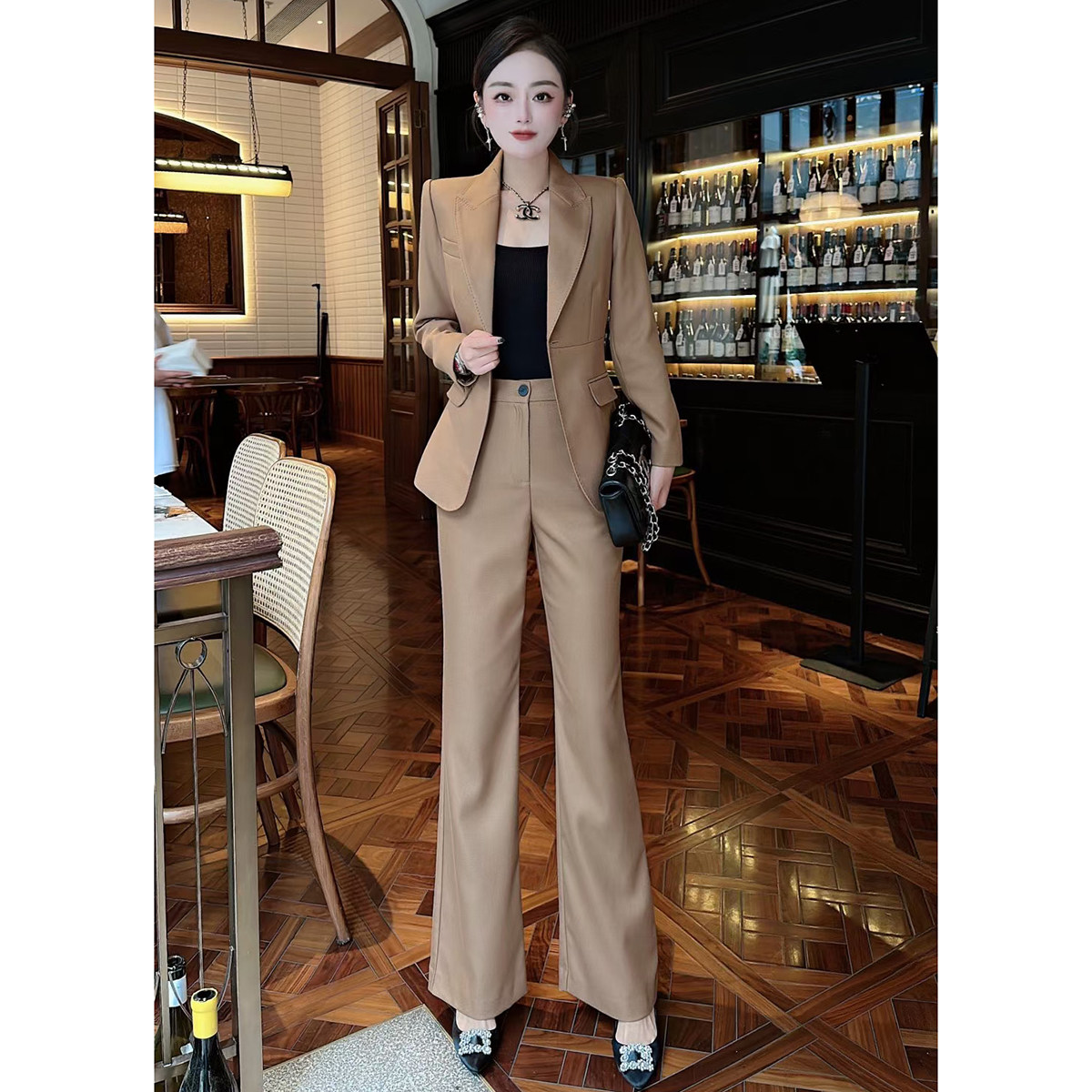 版型超正的直筒阔腿裤西装套装