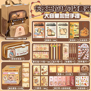 卡皮巴拉补习袋小学生手提袋拎书袋女孩大容量高颜值美术袋作业卡皮巴拉文具套装大礼包礼盒女孩盲盒生日礼物