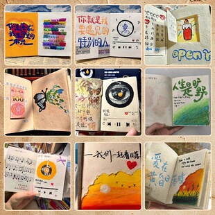 尼泊尔手工复古风创意草纸笔记本相册拼接文艺手账本日记本送友礼美学生涂鸦绘画采风写生盖章账本小红书同款