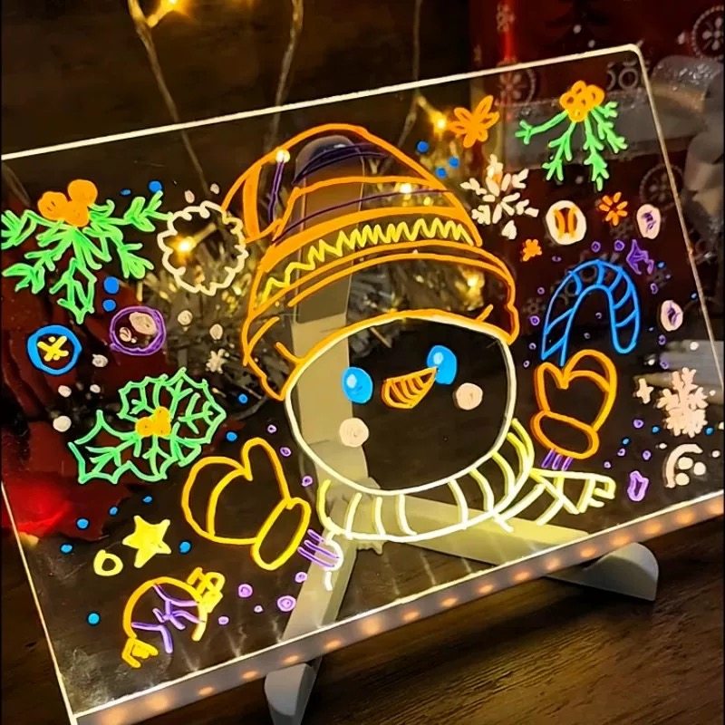 儿童礼物发光液晶diy手写板儿童护眼画板灯送7支彩笔可擦写...发光板儿童透明亚克力绘画板夜光柔光手抄报神