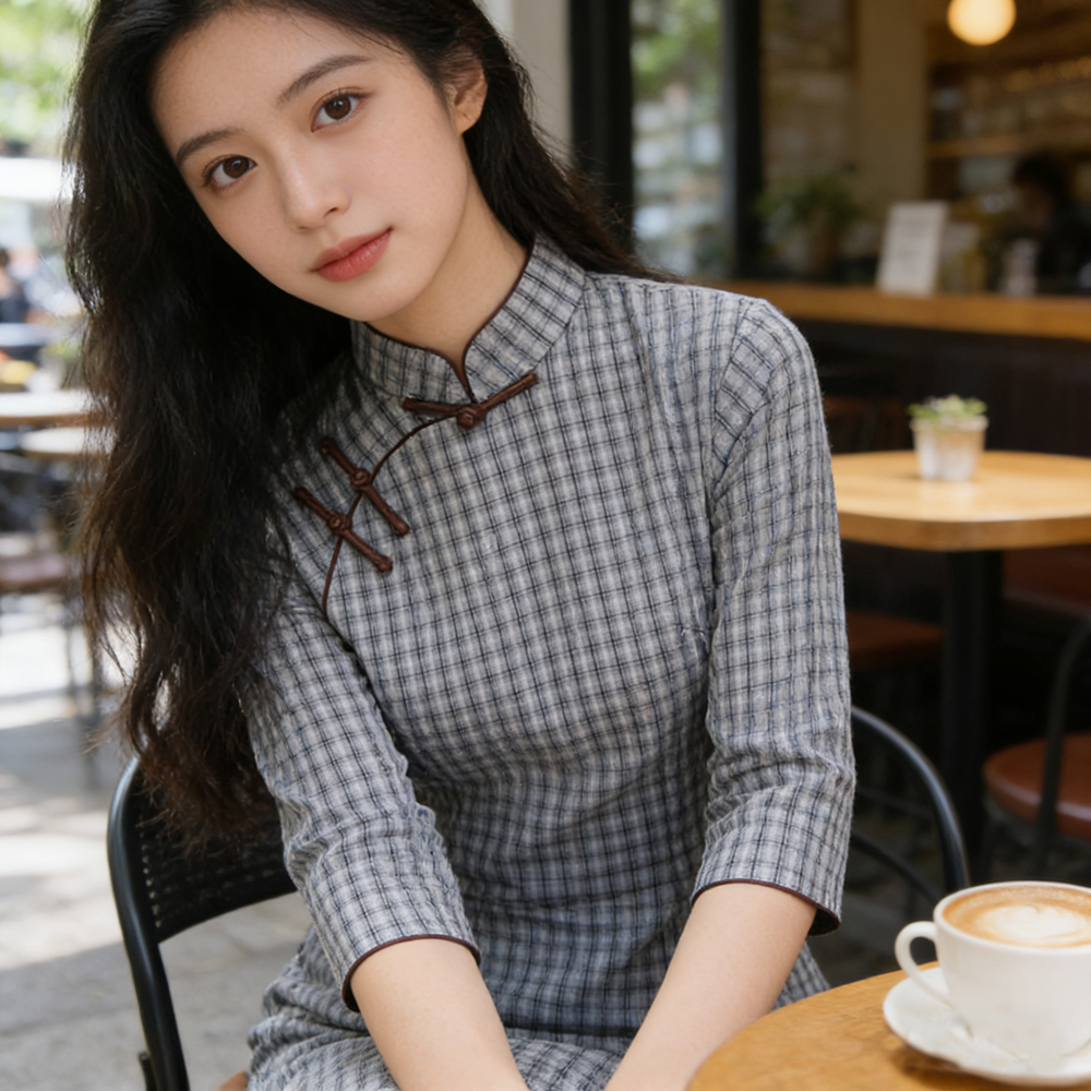 新中式棉格旗袍年轻款少女风改良版连衣裙复古中国风气质优雅学生