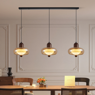 餐厅三头吊灯中古风轻奢氛围感创意琥珀玻璃饭厅吧台护眼吊线灯