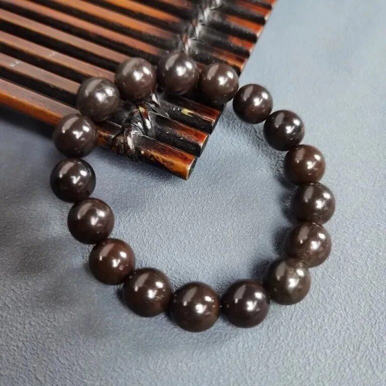 新疆五彩湾硅化铁护心石养心石自然高频率微瑕疵手串12mm#10059