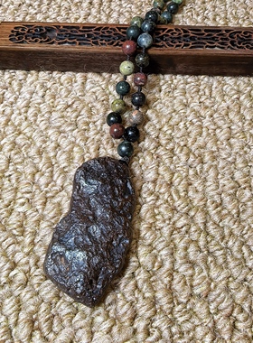 新疆五彩湾硅化铁原生态吊坠养心护心石项链搭配8毫米五行链子239