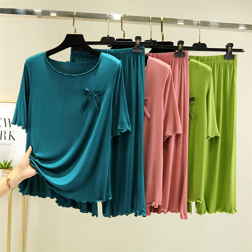 女家居服两件套莫代尔T恤休闲裤