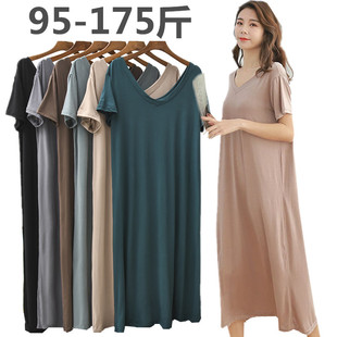 春夏新款 短袖 打底裙女士胖mm宽松连衣裙加肥大码 孕妇裙 莫代尔长款