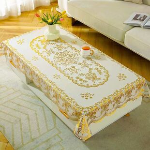 防滑烫金印花PVC防油免洗桌布 长方形餐桌茶几台布防水防烫大盖布