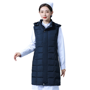 俏护士羽绒服马甲长款医生值班室防寒棉服冬天医院导诊工作服外套