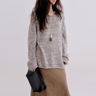 Afterwonder老钱风夹花针织衫 船领编织风慵懒松弛设计感长袖上衣