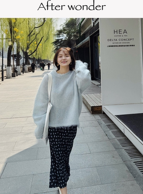 Afterwonder黑色碎花半身裙 法式复古优雅浪漫鱼尾裙高腰显瘦百搭