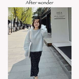 Afterwonder黑色碎花半身裙 法式复古优雅浪漫鱼尾裙高腰显瘦百搭