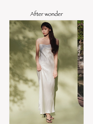 白色吊带长裙100%醋酸浮光跃金