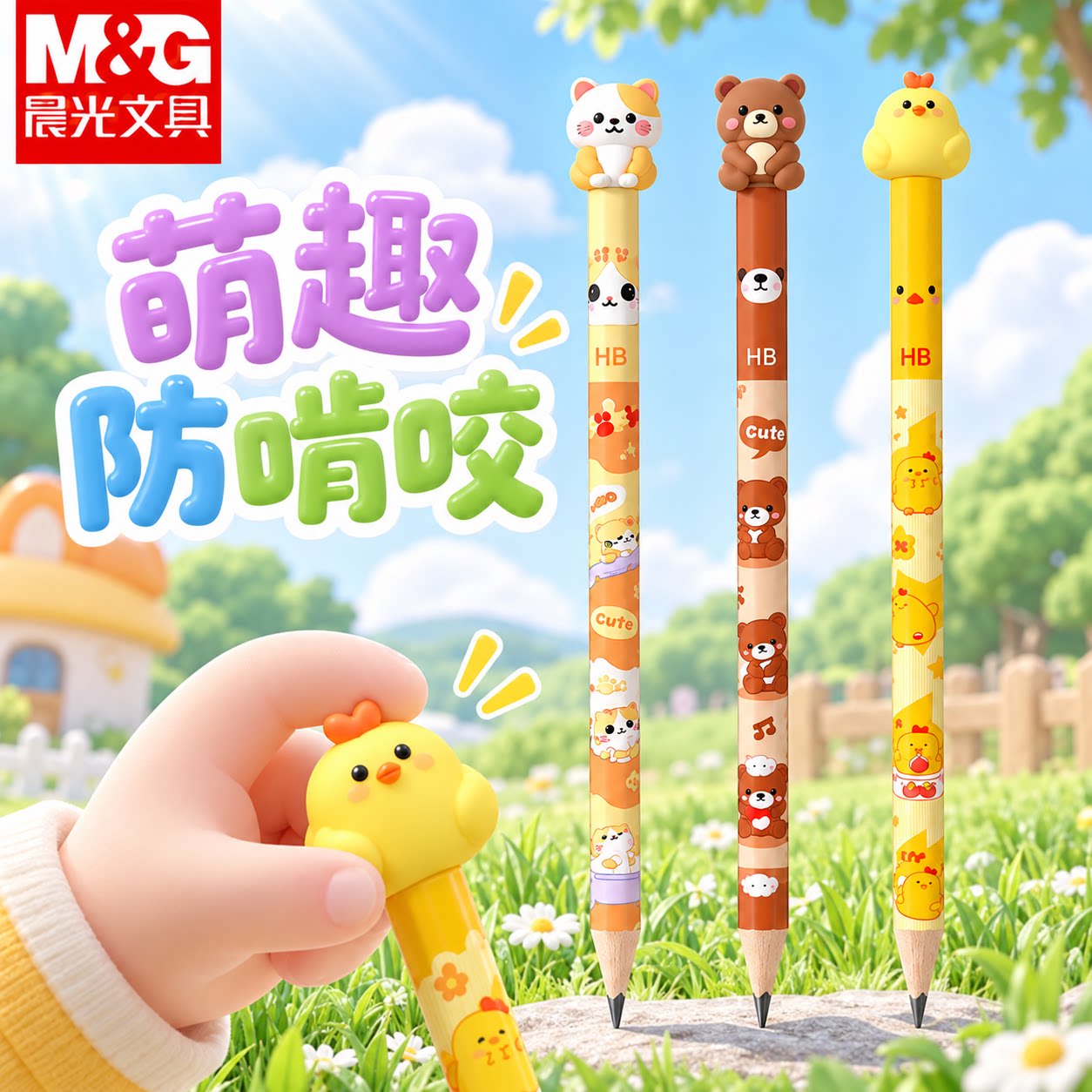 晨光趣味防啃咬铅笔HB六角木杆小学生铅笔儿童卡通2B练字笔可爱