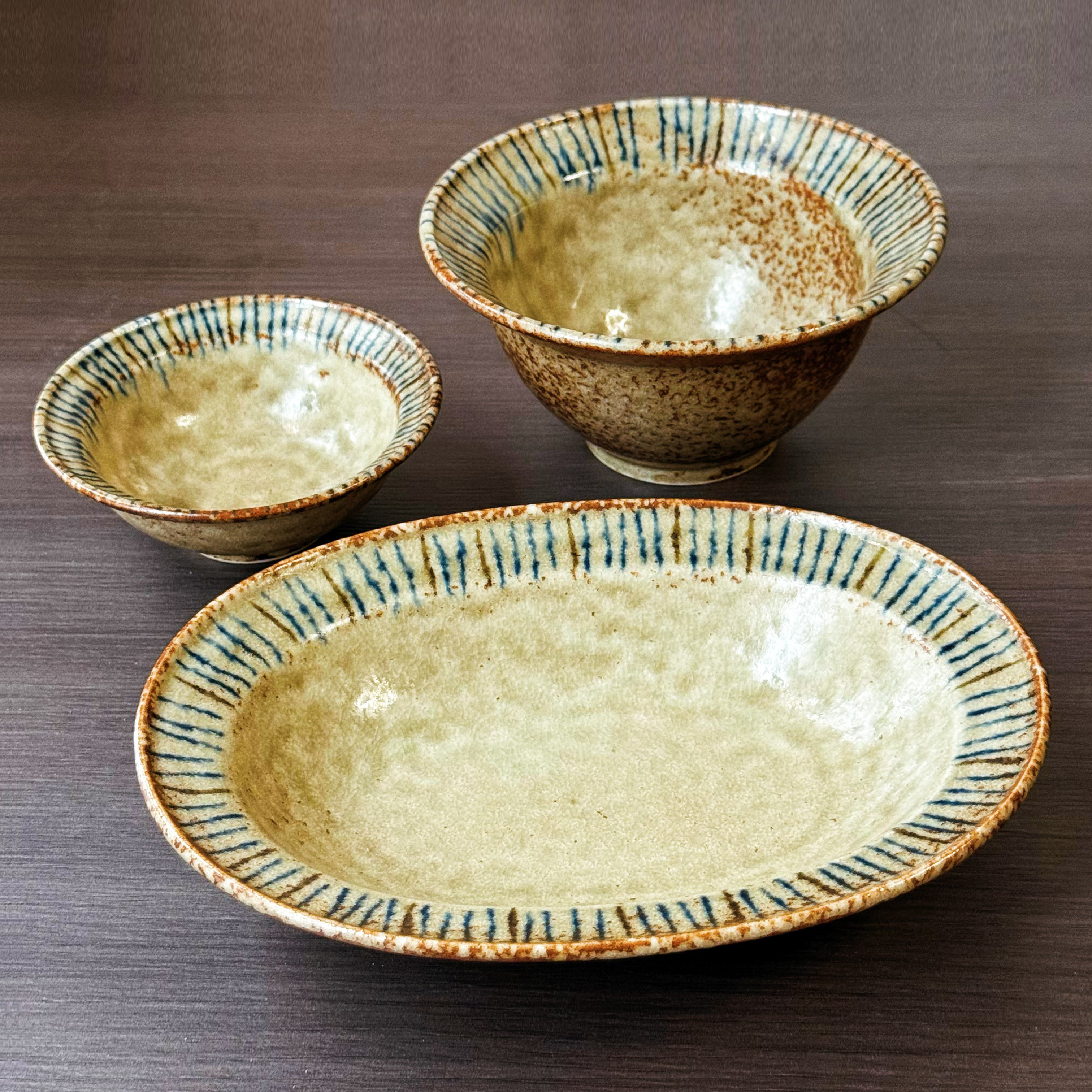 日本进口复古松叶做旧餐具家用釉下粗陶陶瓷菜盘沙拉碗日式菜盘子