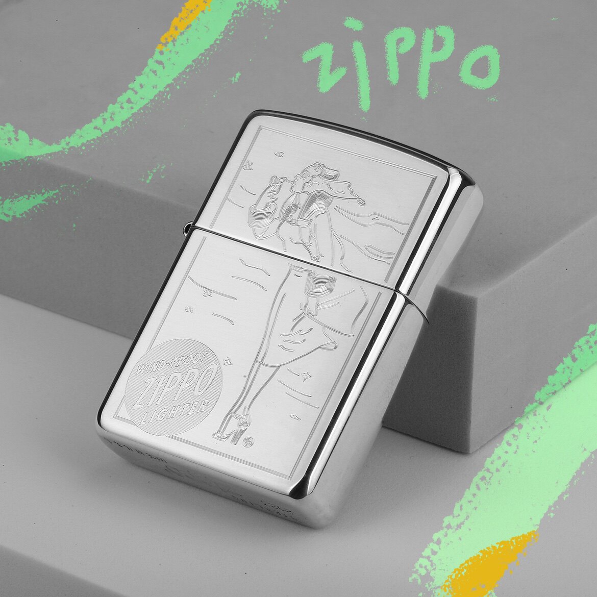 zippo打火机美版原版纯银风女风中女郎