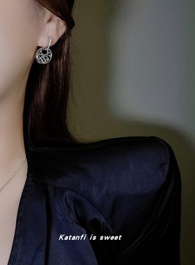 钛钢镀金纯银女圆形锆石耳环项链