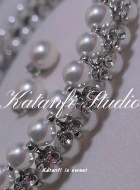 钛钢锆石珍珠复古项链耳钉纯银