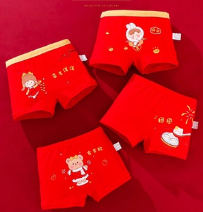 大红儿童内裤女童纯棉A类平角女孩四角短裤女宝宝小童不夹屁屁