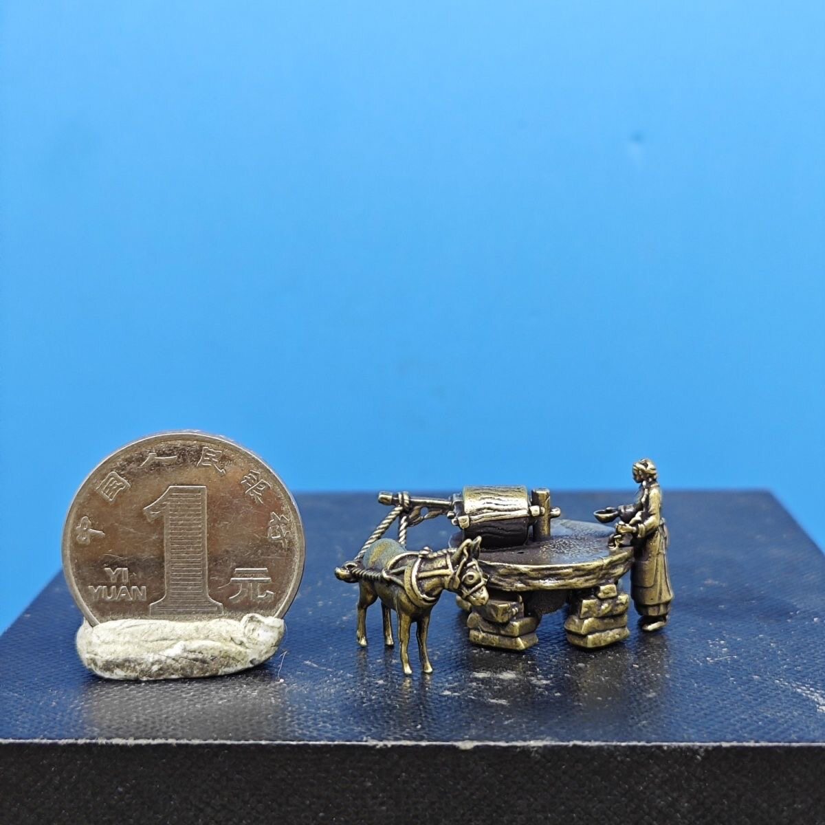 黄铜古风 驴拉磨农妇场景 微景观人物盆景假山微景观模型造景摆件