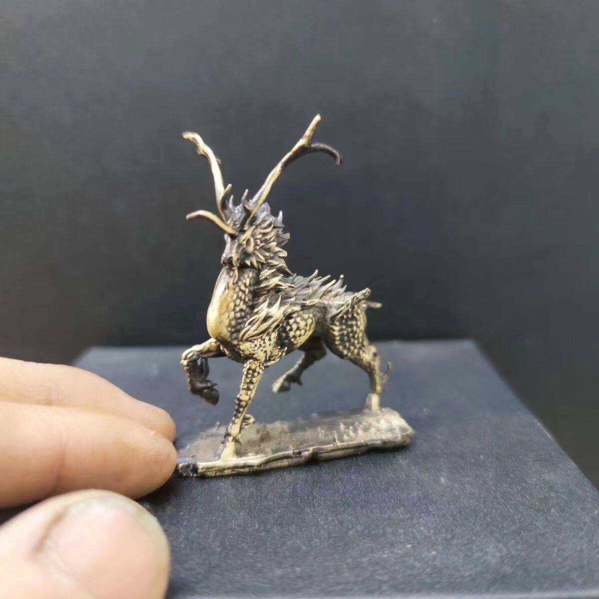 纯铜做旧风火麒麟神兽摆件工艺品瑞兽麋鹿模型车摆招财纳福装饰