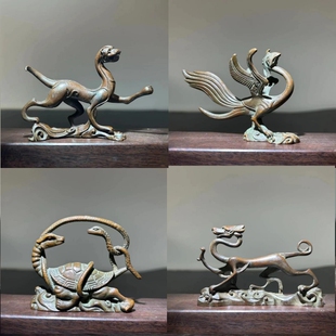 中式古典金属四大瑞兽文镇古代四大神兽龙龟解豸貔貅青龙玄武朱雀