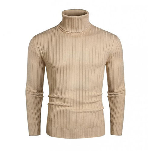 Men's Vertical Strip High Neck Men's Slim-fit Thermal Pullov