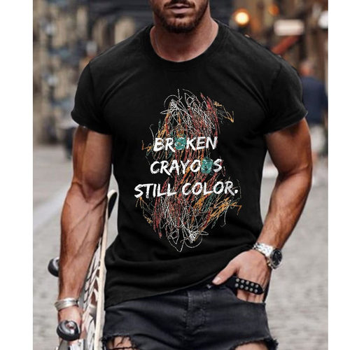 15 lor Round Neck Printed T-shirt tton Casual All-match Fash