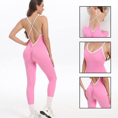 ntrast Strap Yoga Women's One-piece Quick-dry Backless Booms