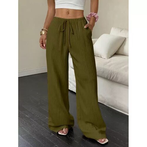 2026 Women’s Casual Solid-color Textured Fabric Wide-leg Pa