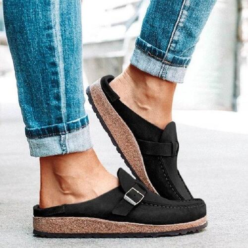 ol Women's Round Toe Low-heeled Casual Half-tow Solid lor 43