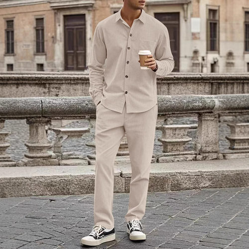rduroy Men’s Casual Cardigan And Trousers Set With Buttoned