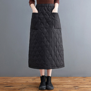2026 Artistic Retro Diamond Plaid Thick tton Skirt Midi Long