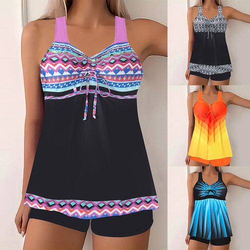 2026 Skirted Two-piece Tankini Swimsuit, Strappy Back Design