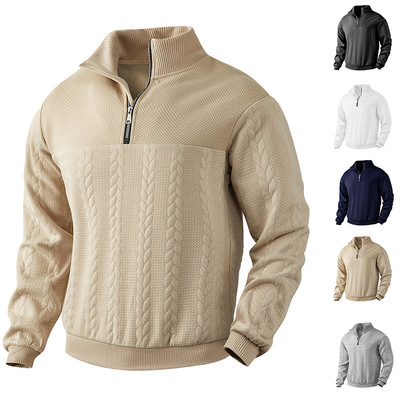 Men's Jacquard Stand llar Pullover Loose Casual Half Zipper