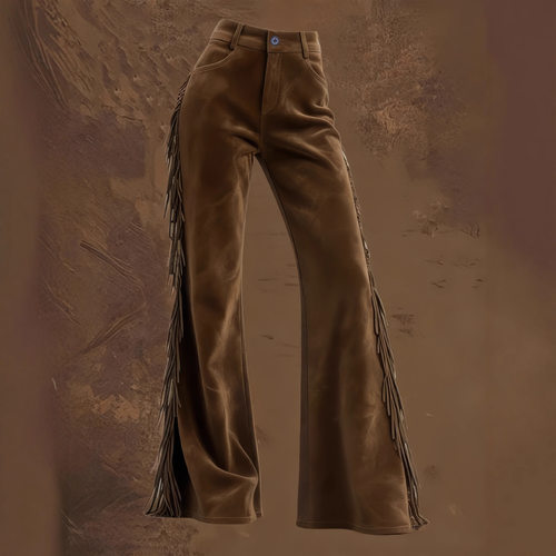 Women's Retro Western Fringed Deerskin Pants Casual Trousers