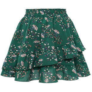 Women's Large Size Floral A- Line Skirt Stitching Ruffled Ta