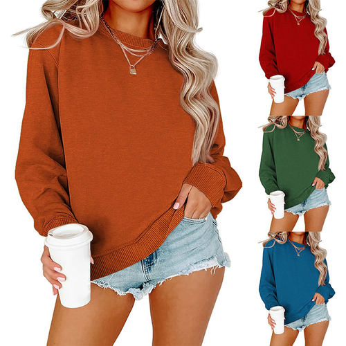 Solid lor Crewneck Exterior Pullover Station Blank Plus Size