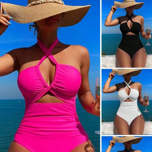 2026 High-waisted Solid-color One-piece Sexy Backless Halter