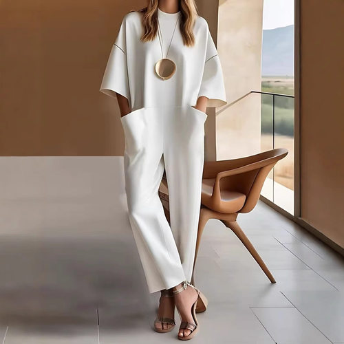 Ready Stock-zhan Tk Women's Loose Pocket Round Neck Straight