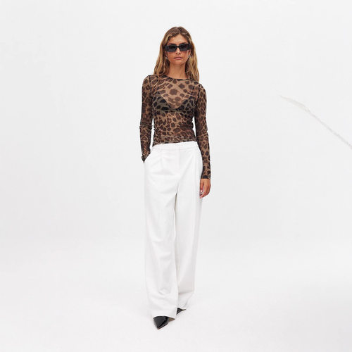 S32279 Women's Sexy Leopard Mesh Print Tights T-shirt Women